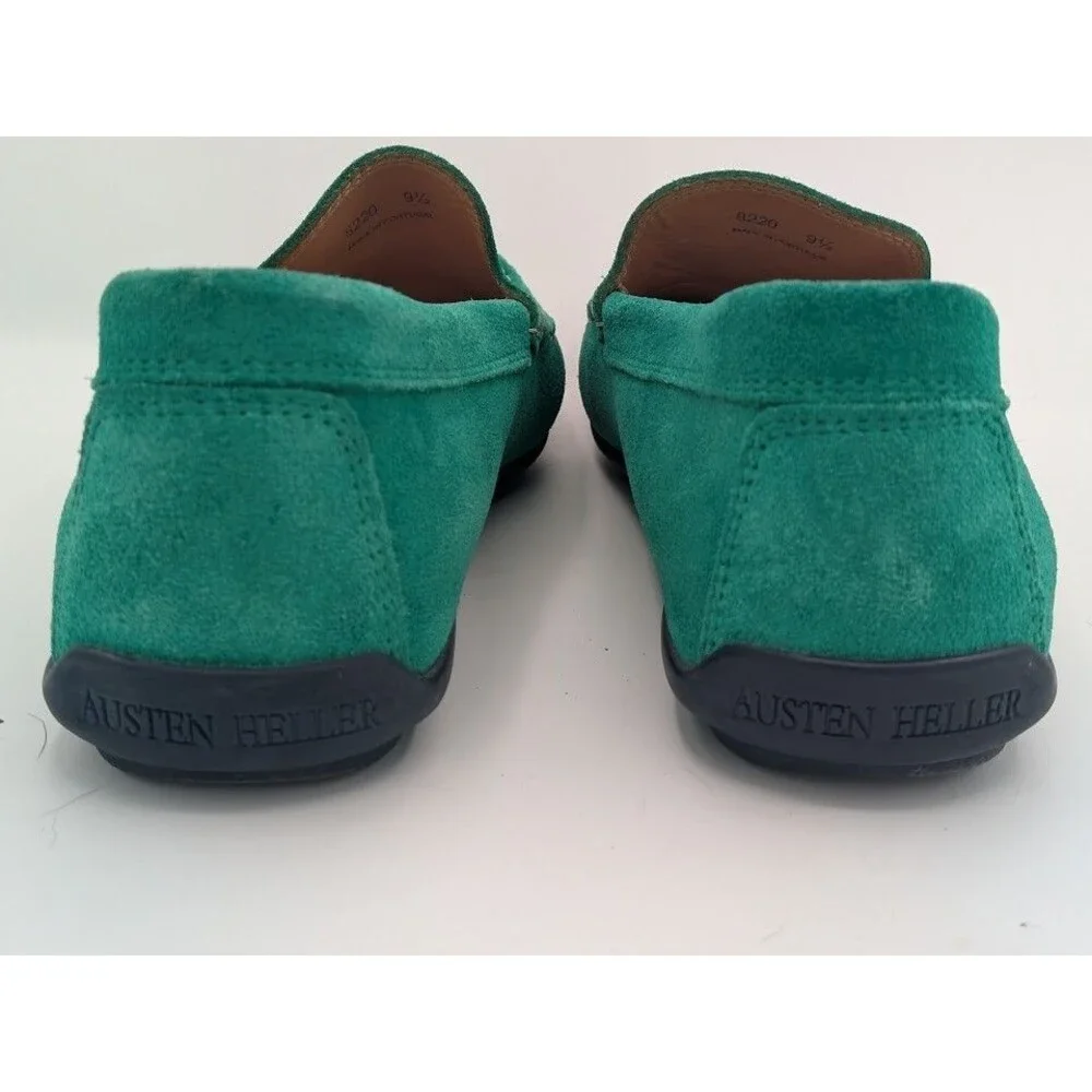 Austen Heller 8220 Mens 9.5 Green Suede Driving Loafers Moccasins Portugal NWOT